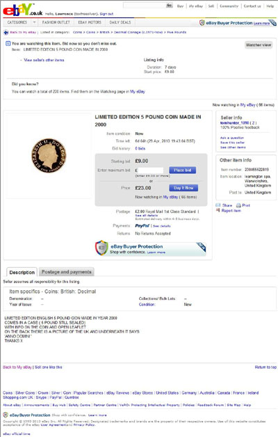 tomhunter_1010 eBay Listing Using our 2006 Gold Proof Five Pound Crown Obverse Photograph
